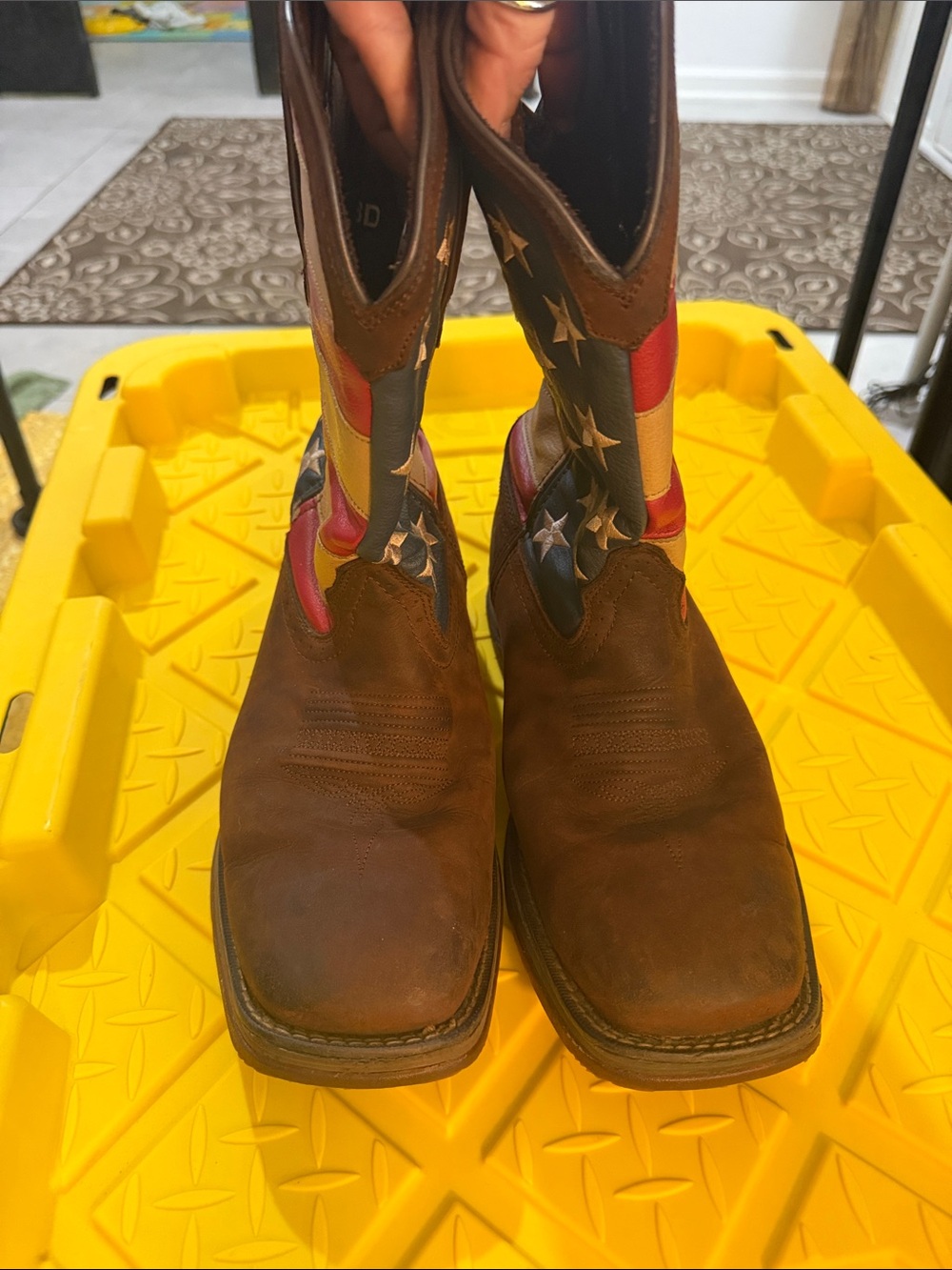 Durango Brown Cowboy Boots with Red, & Blue Star Panels